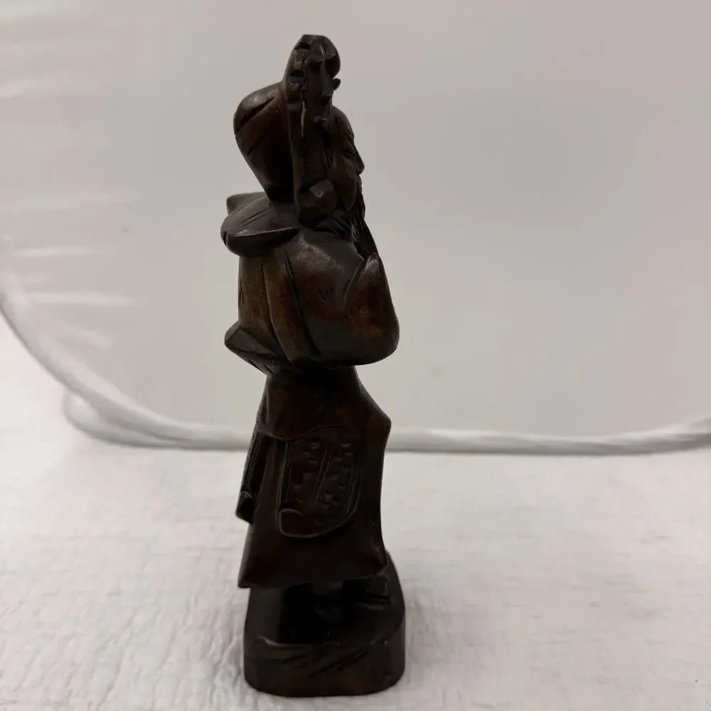 Vintage Carved Wooden Bearded Man Figurine Statue Brown Natural Finish